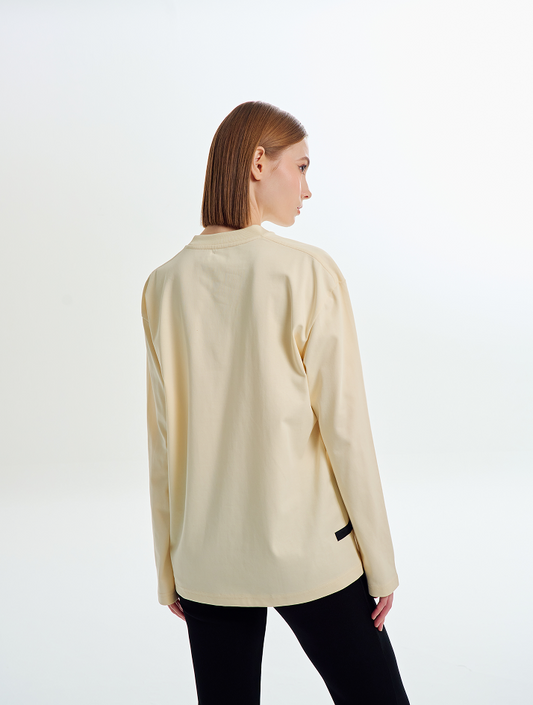 JMR Unisex Embroidered Logo Long Sleeve T-Shirt Cream