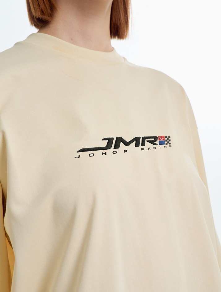 JMR Unisex Embroidered Logo Long Sleeve T-Shirt Cream