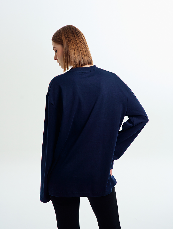 JMR Unisex Embroidered Logo Long Sleeve T-Shirt Navy Blue