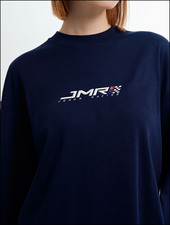 JMR Unisex Embroidered Logo Long Sleeve T-Shirt Navy Blue